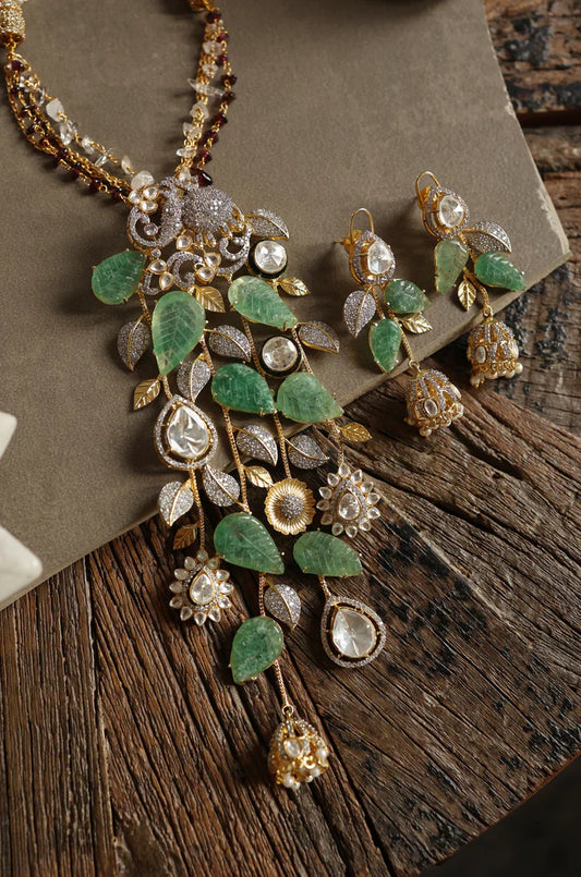 Trinity Mint Green Polki Necklace Set