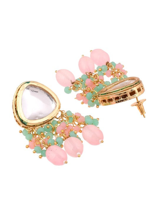 Gold-Plated Kundan Studded & Beaded Necklace With Earrings