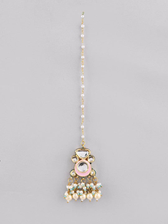 Gold-Plated Kundan Studded & Pearls Beaded Jewellery Set