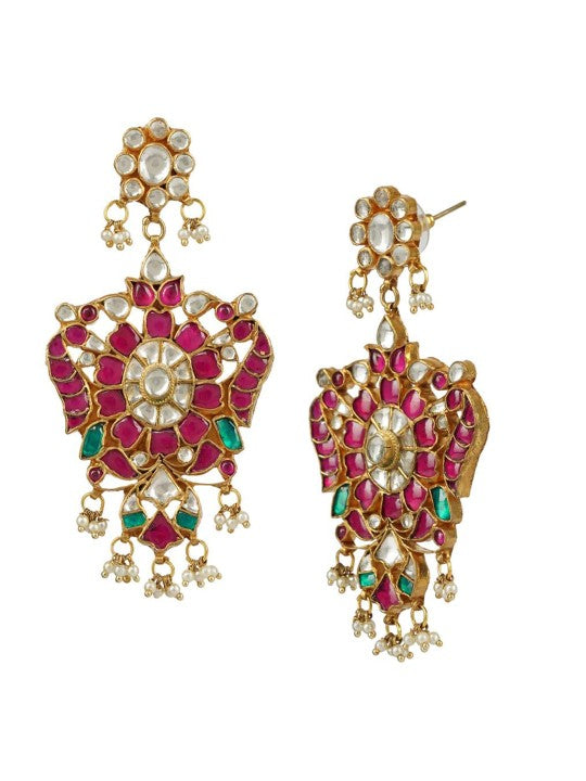 Gold-Plated Red Kundan Studded Jewellery Set