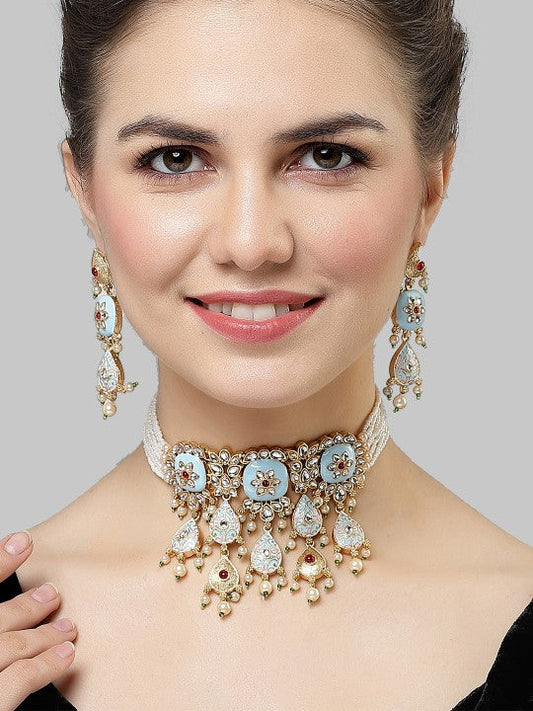 Gold-Plated Kundan-Studded & Beaded Jewellery Set