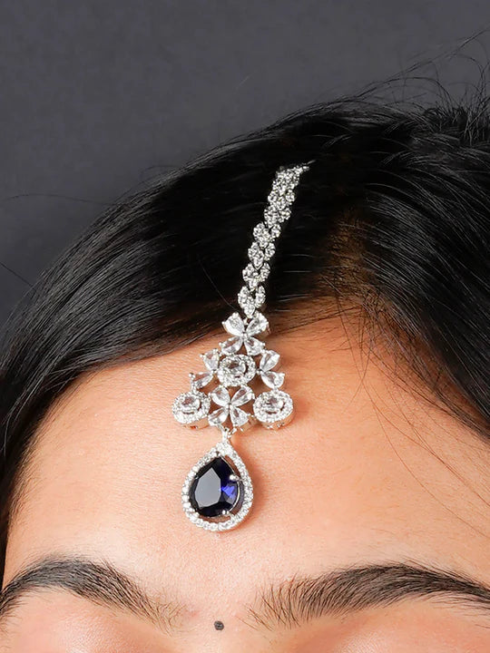 Blue Color Silver Plated Faux Diamond Necklace Set