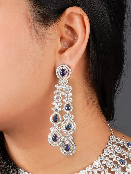Blue Color Silver Plated Faux Diamond Necklace Set