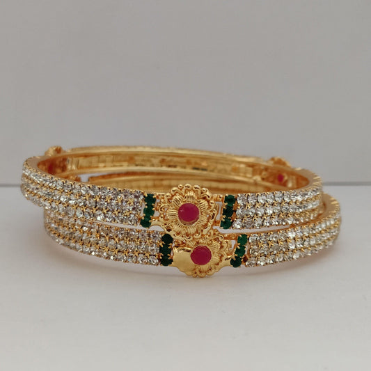 White Stones Floral Twin Bangles B101 | Sunu's Fashions