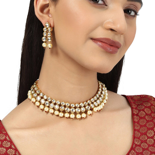 Kundan Elegance Gold Plated Necklace Set for Grand Celebrations