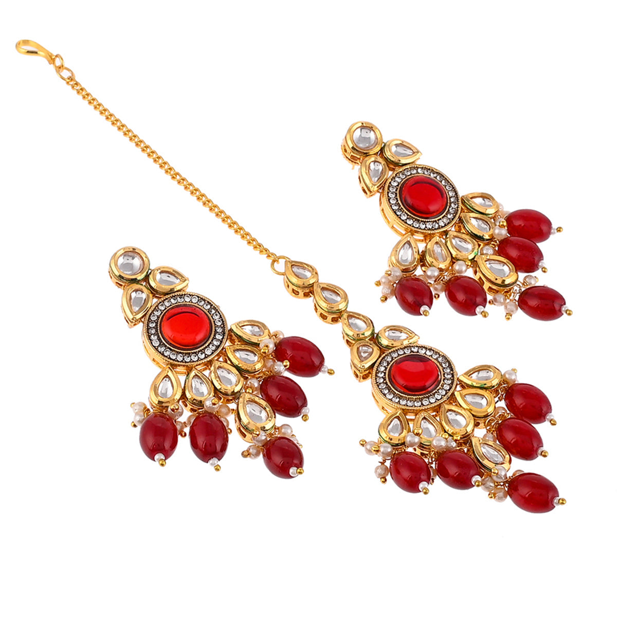 Kundan Elegance Opulent Teardrop Maang Tika Set