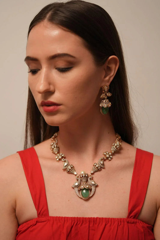 Fluorite Polki Diamond Fusion Set Antique Gold