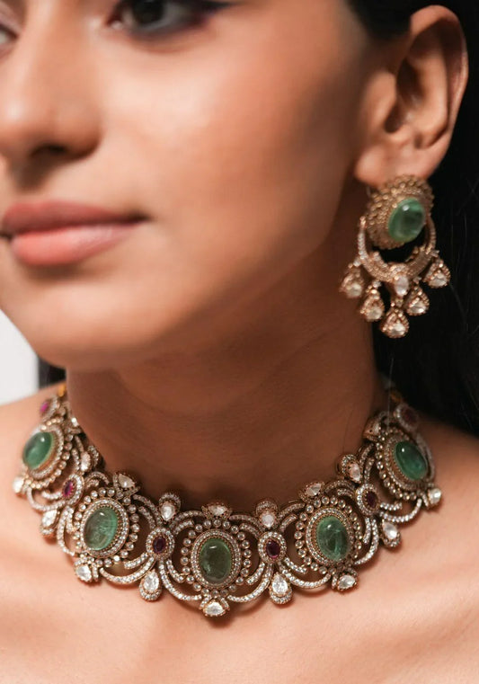 Polki Indian Choker Set Antique Gold