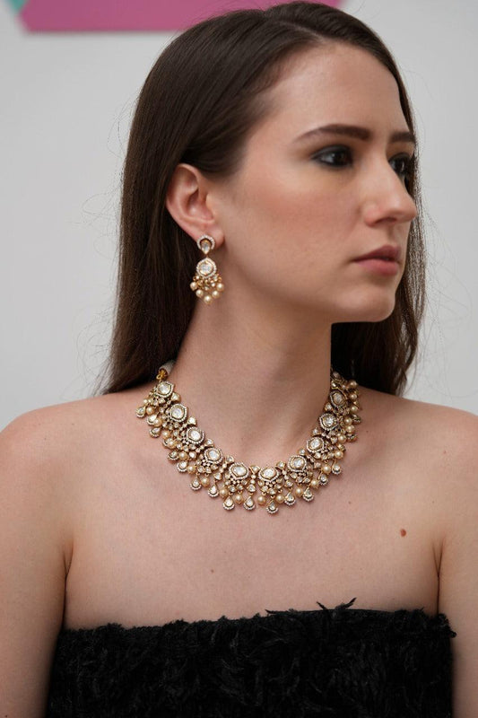 Polki Moissanite Antique Gold Necklace Set