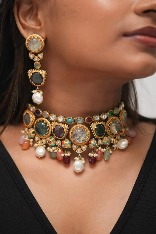 Gemstone Choker Set Multi Colour Gem