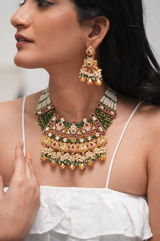 Kundalini Bridali Gold Choker Necklace Set Sone Pe Suhaga