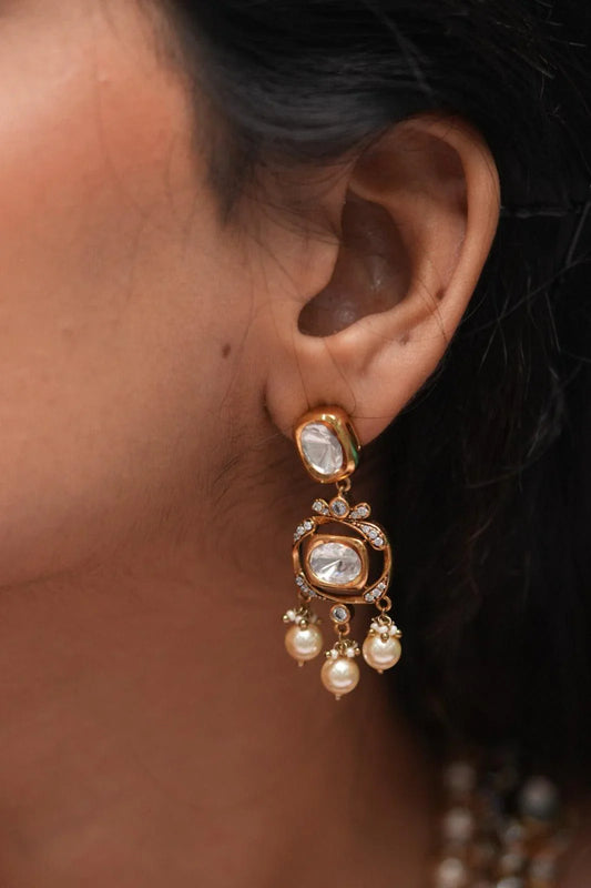 Original Moissanite Polki Necklace set with Pearls