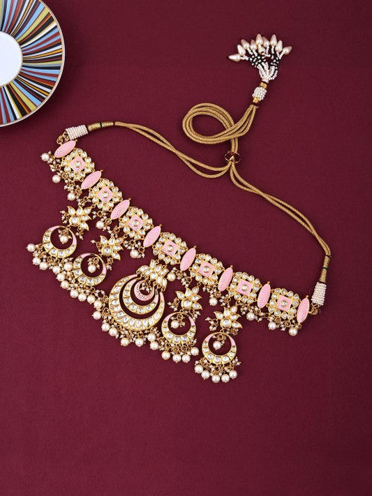 Gold-Plated Kundan Polki Enamelled Choker Necklace Set