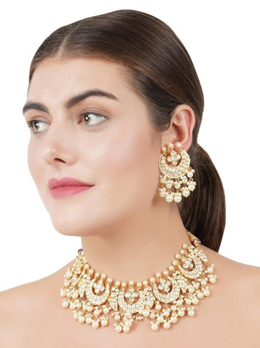 Gold-Plated White Kundan-Studded Jewellery Set