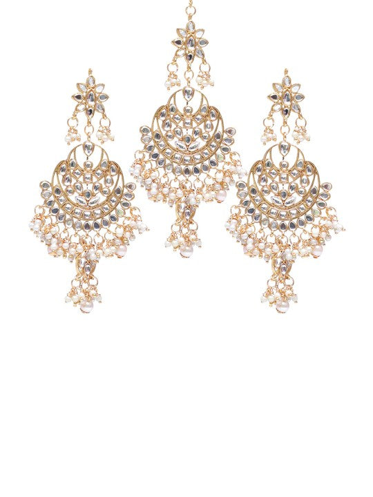 Gold-Plated White Kundan Studded & Beaded Handcrafted Jewellery