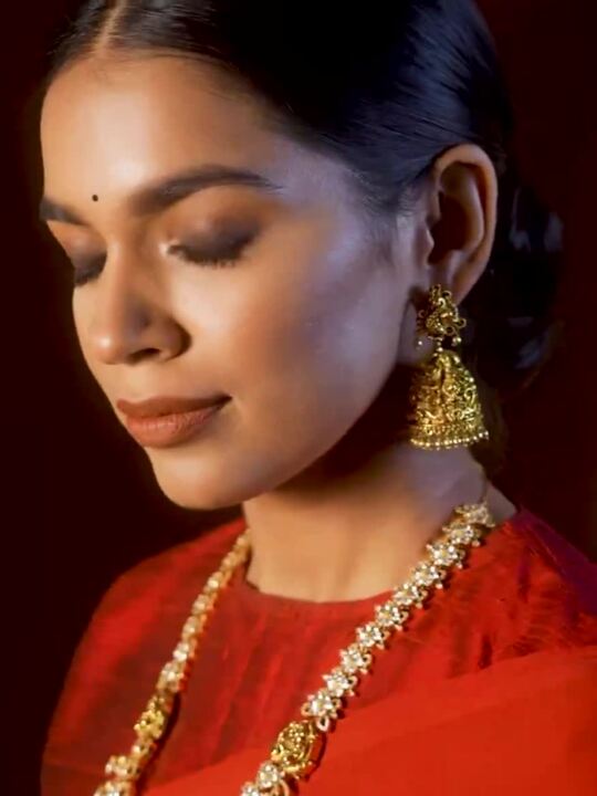 Gold-Plated Cubic Zirconia Studded & Beaded Temple Necklace With Earrings