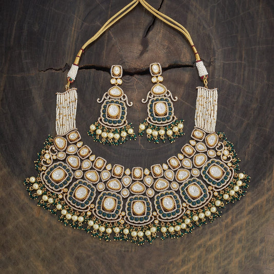 Kundan Polki Necklace Color Green Polish Victorian