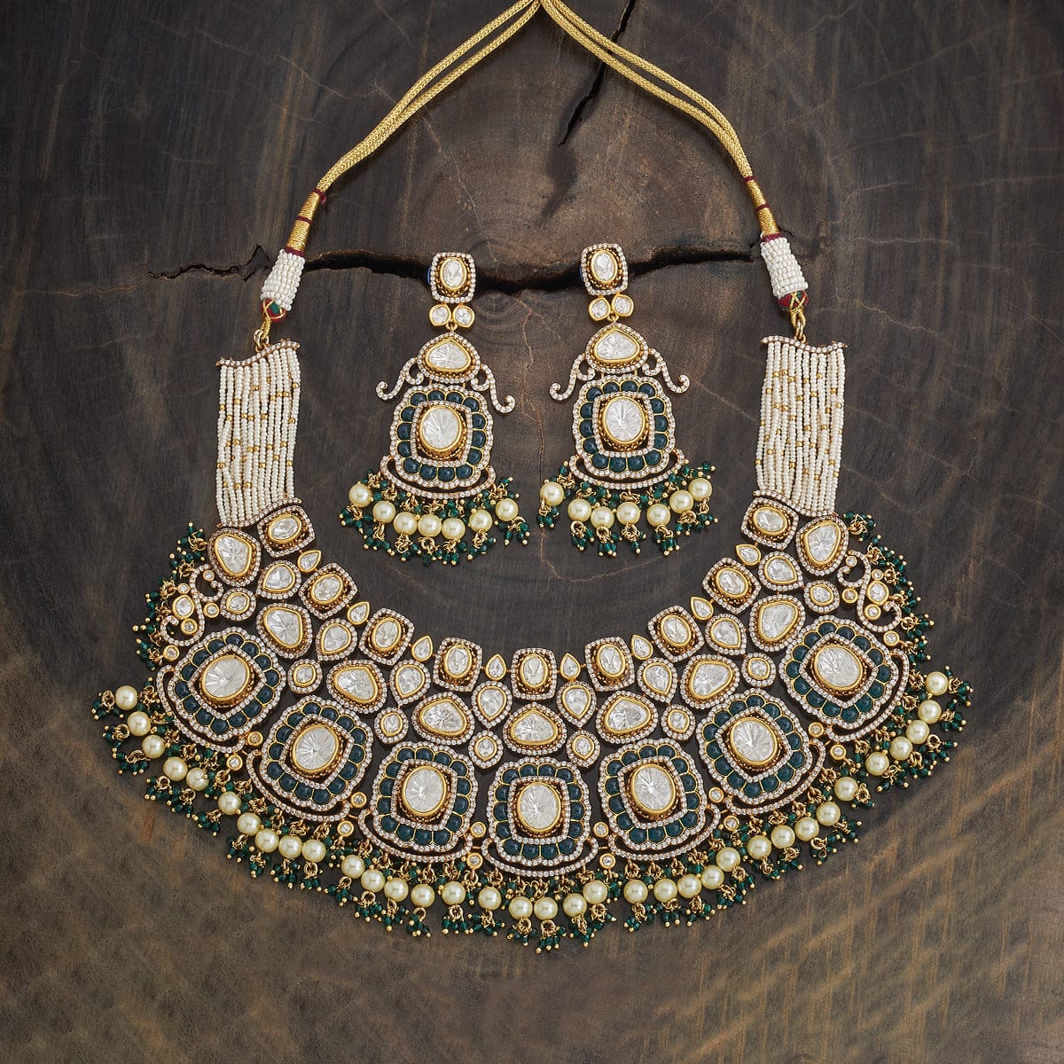 Kundan Polki Necklace Color Green Polish Victorian