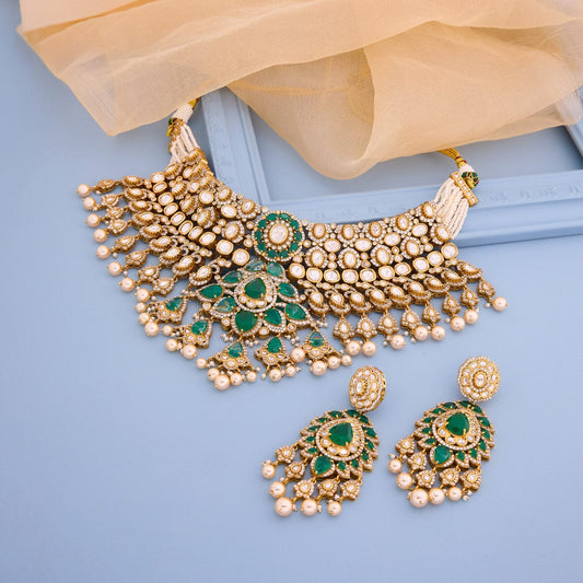 Kundan Polki Necklace Color Green Polish Victorian