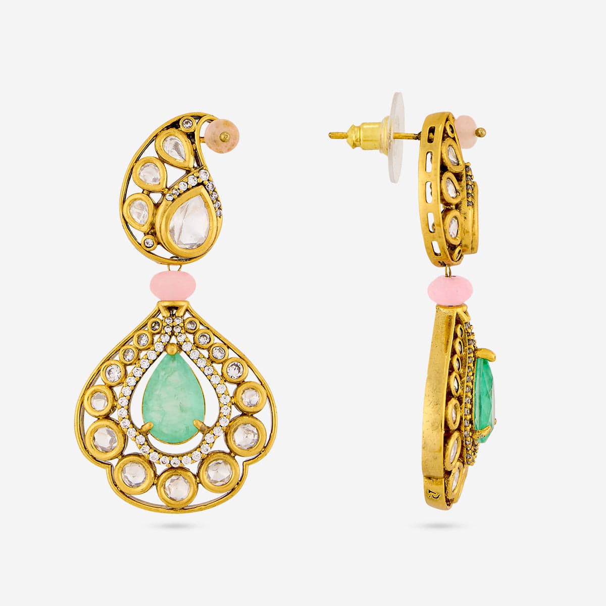 Kundan Polki Necklace Color Pink-Mint Polish Gold