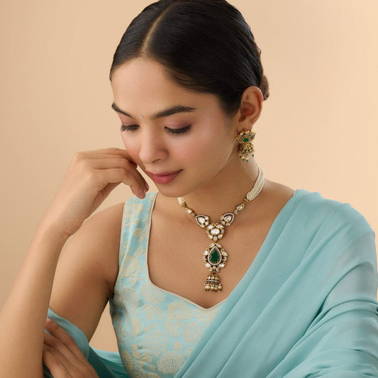 Kundan Polki Necklace Color Green Polish Victorian