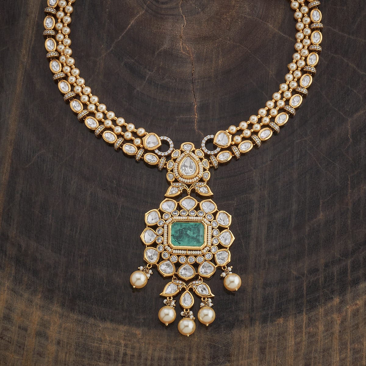 Kundan Polki Necklace Color Green Polish Victorian