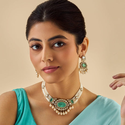 Kundan Polki Necklace Color Green Polish Victorian