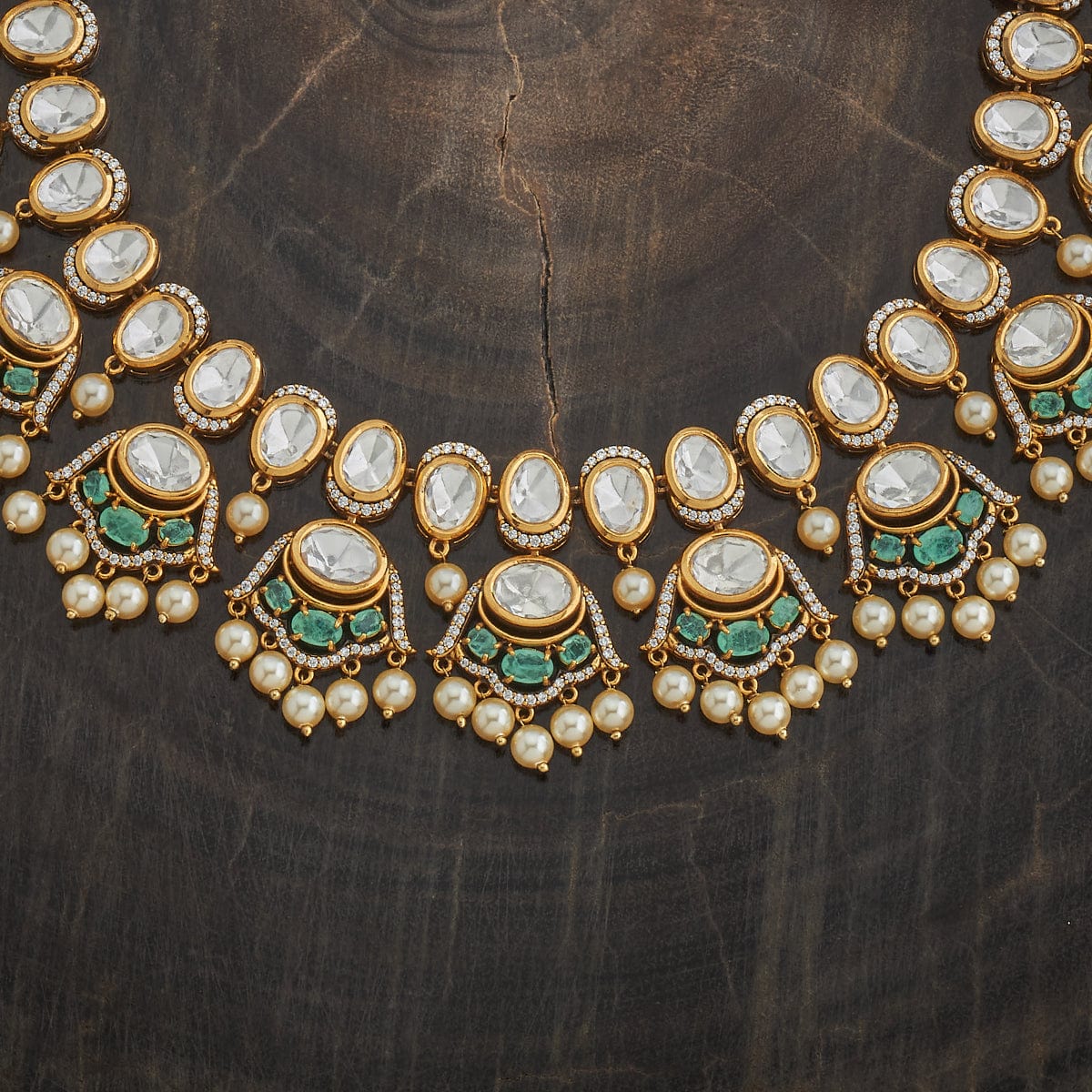 Kundan Polki Necklace Color Green Polish Victorian