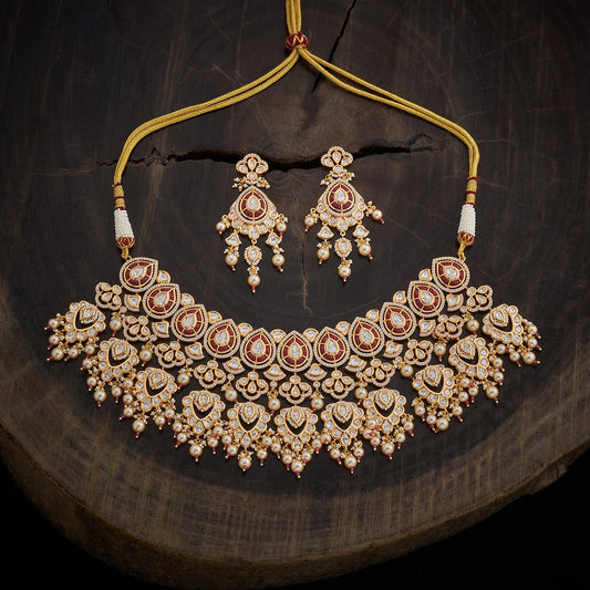 Kundan Polki Necklace Color Ruby Polish Gold