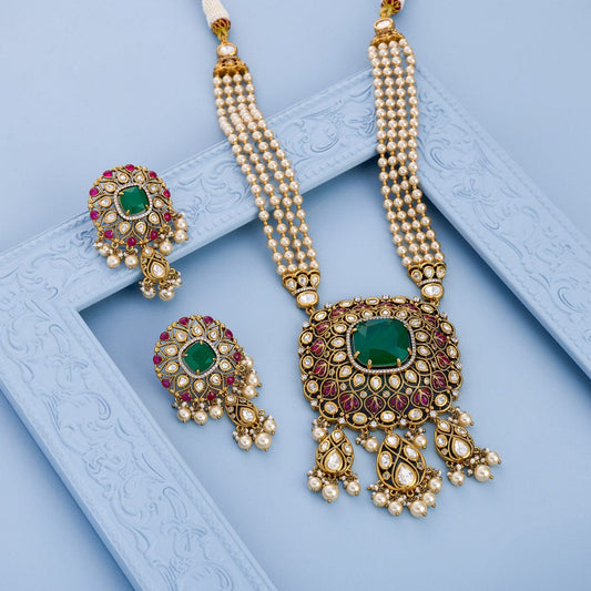 Kundan Polki Necklace Color Ruby-Green Polish Victorian