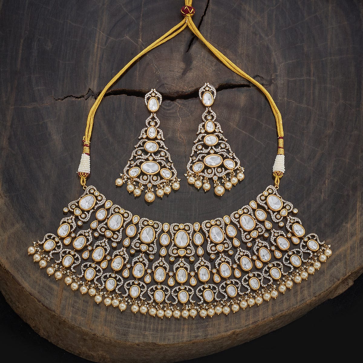 Kundan Polki Necklace Color White Polish Victorian