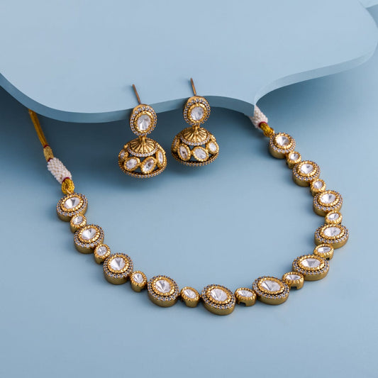 Kundan Polki Necklace Color White Polish Victorian