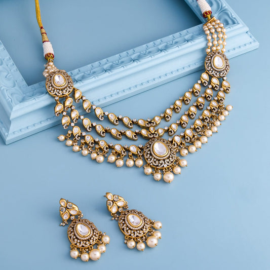 Kundan Polki Necklace Color White Polish Victorian