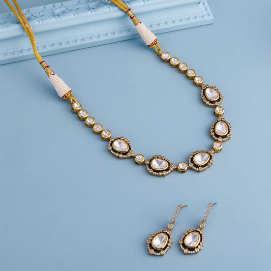 Kundan Polki Necklace Color White Polish Victorian