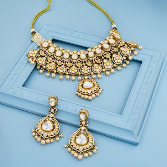 Kundan Polki Necklace Color White Polish Victorian