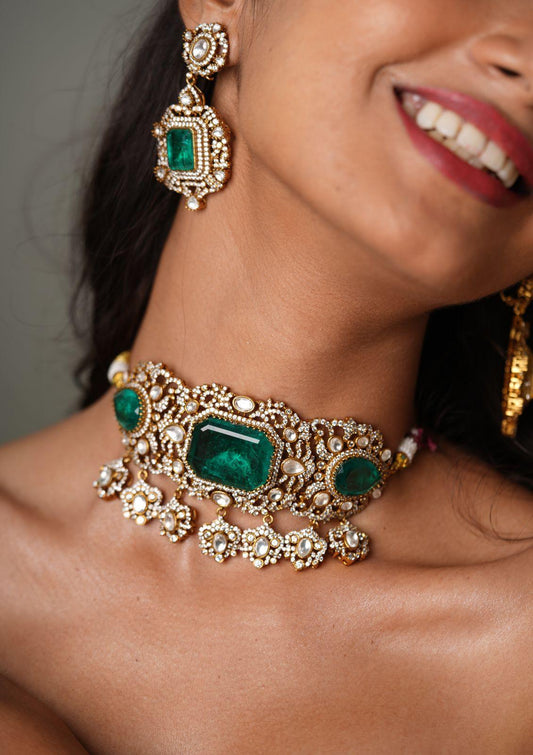 Rich Polki Choker Set Antique Gold Victorian Collection