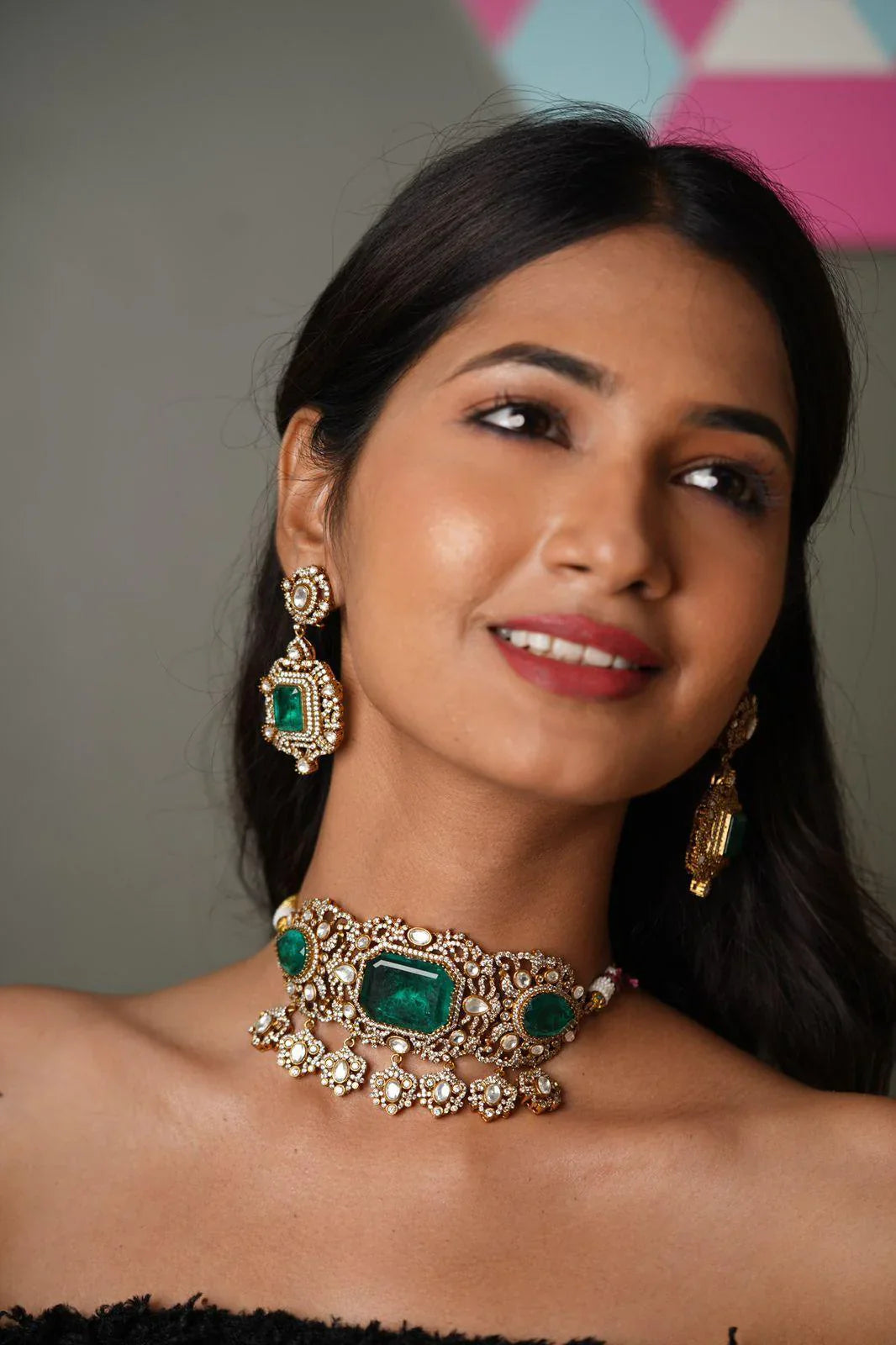 Rich Polki Choker Set Antique Gold Victorian Collection