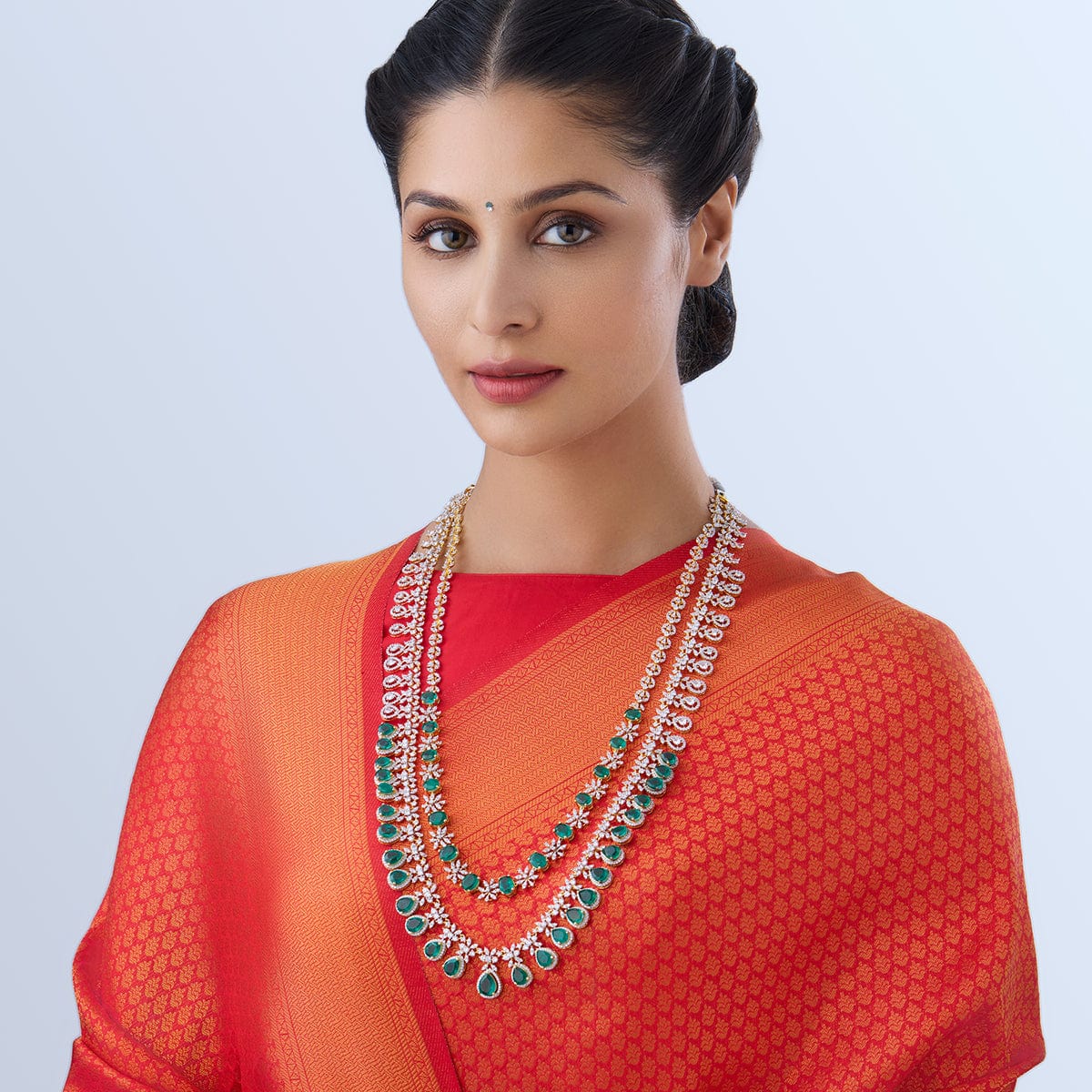 Silver Zircon Necklace Thread Long