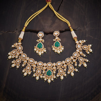 Kundan Polki Necklace Color Green Polish Gold