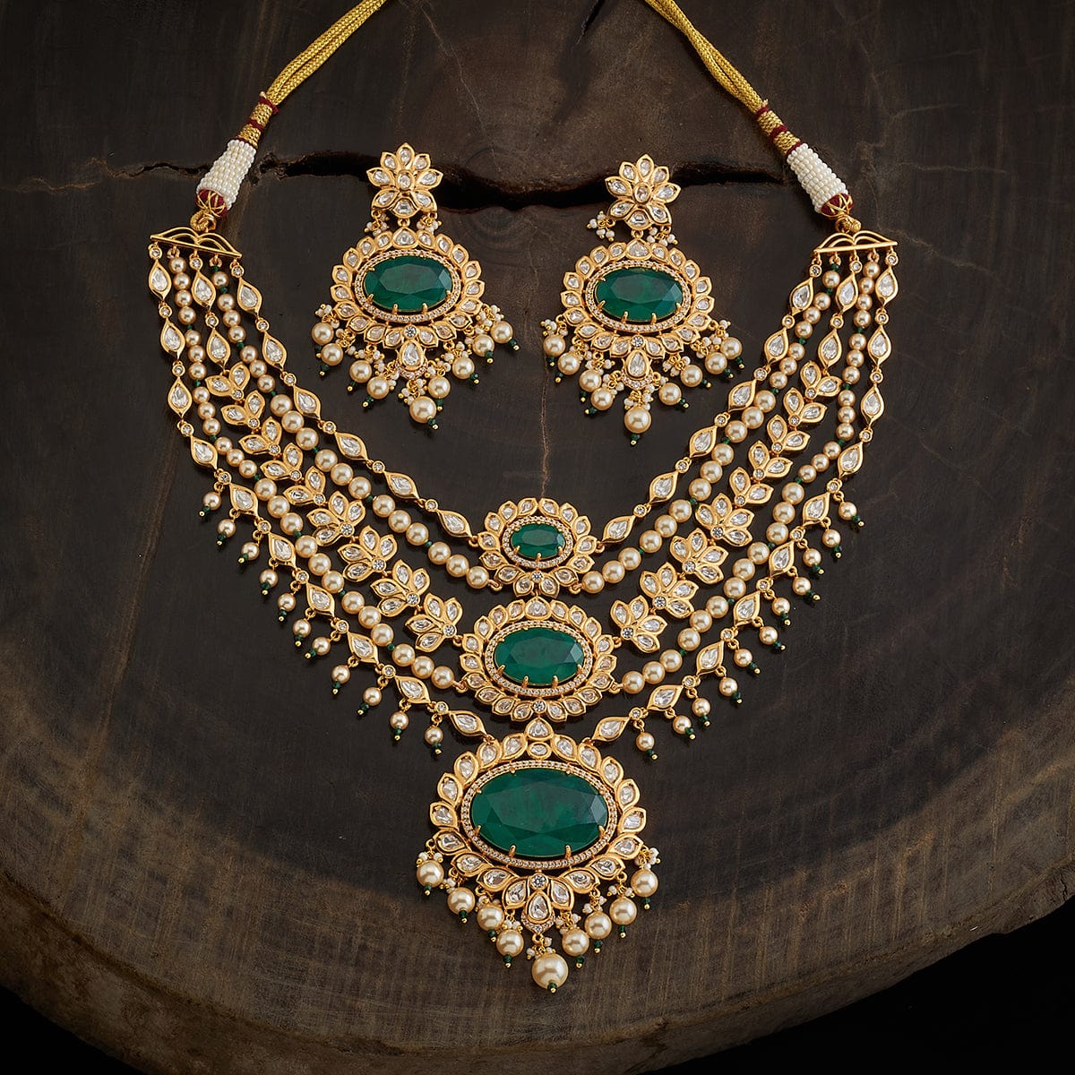 Kundan Polki Necklace Color Green Polish Victorian