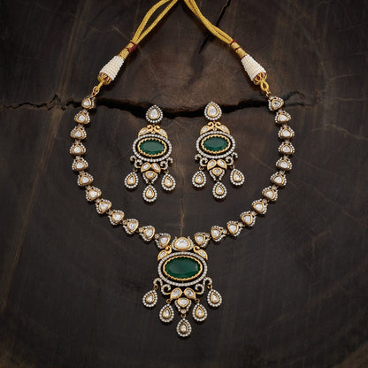Kundan Polki Necklace Color Green Polish Victorian