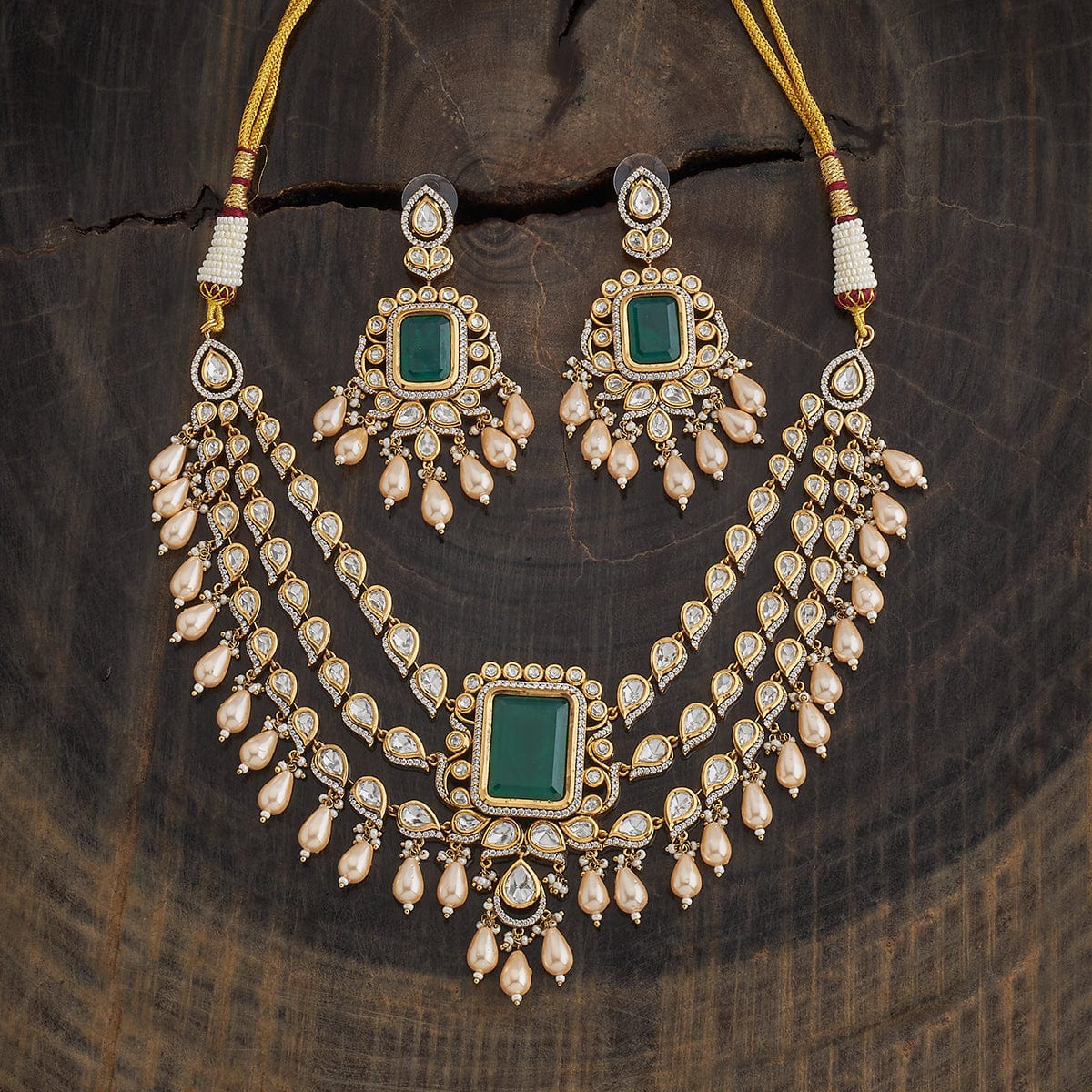Kundan Polki Necklace Color Green Polish Victorian