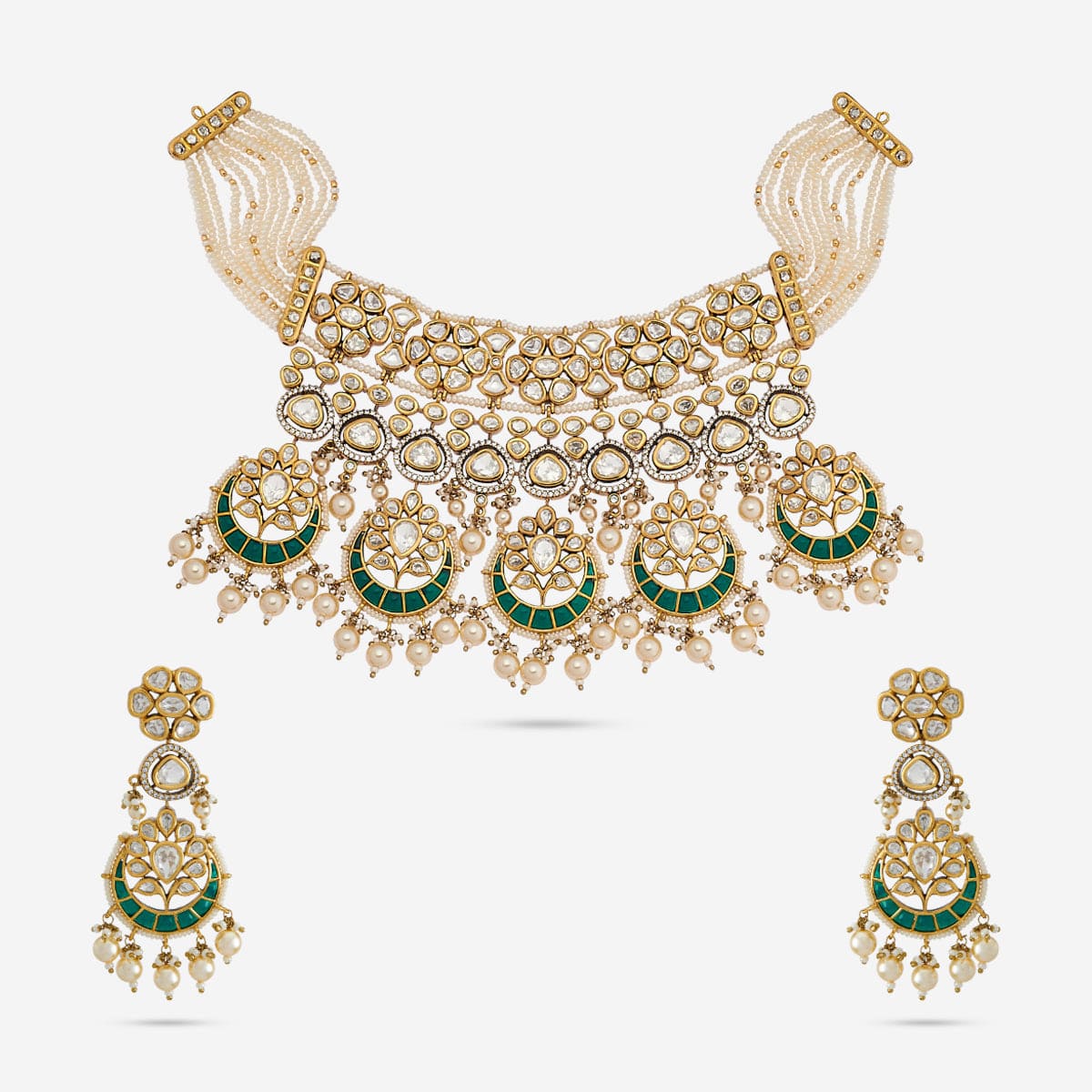 Kundan Polki Necklace Color Green Polish Victorian