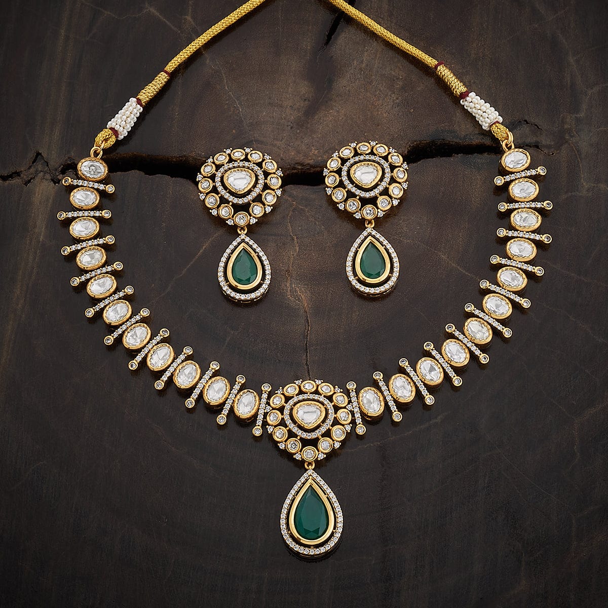 Kundan Polki Necklace Color Green Polish Victorian