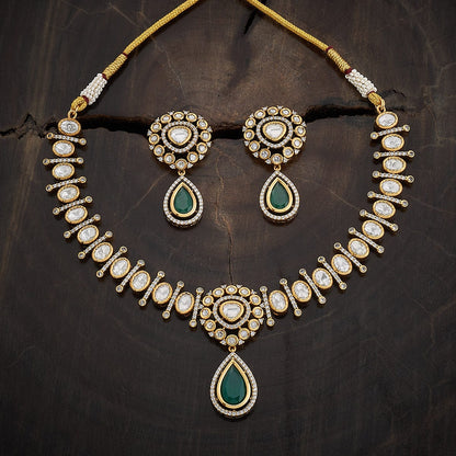 Kundan Polki Necklace Color Green Polish Victorian