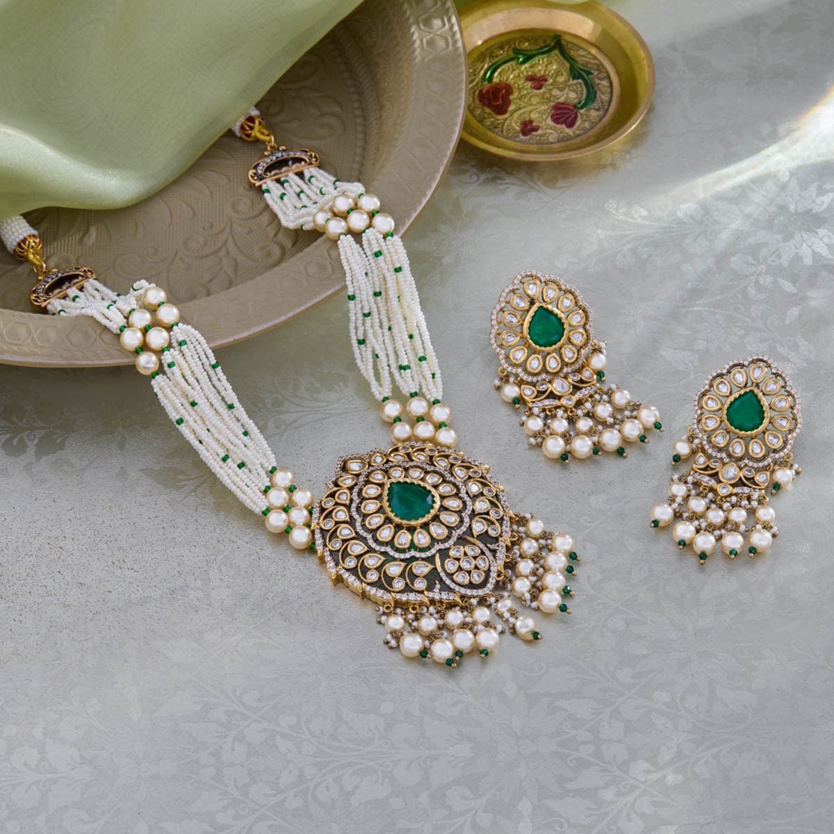 Kundan Polki Necklace Color Green Polish Victorian