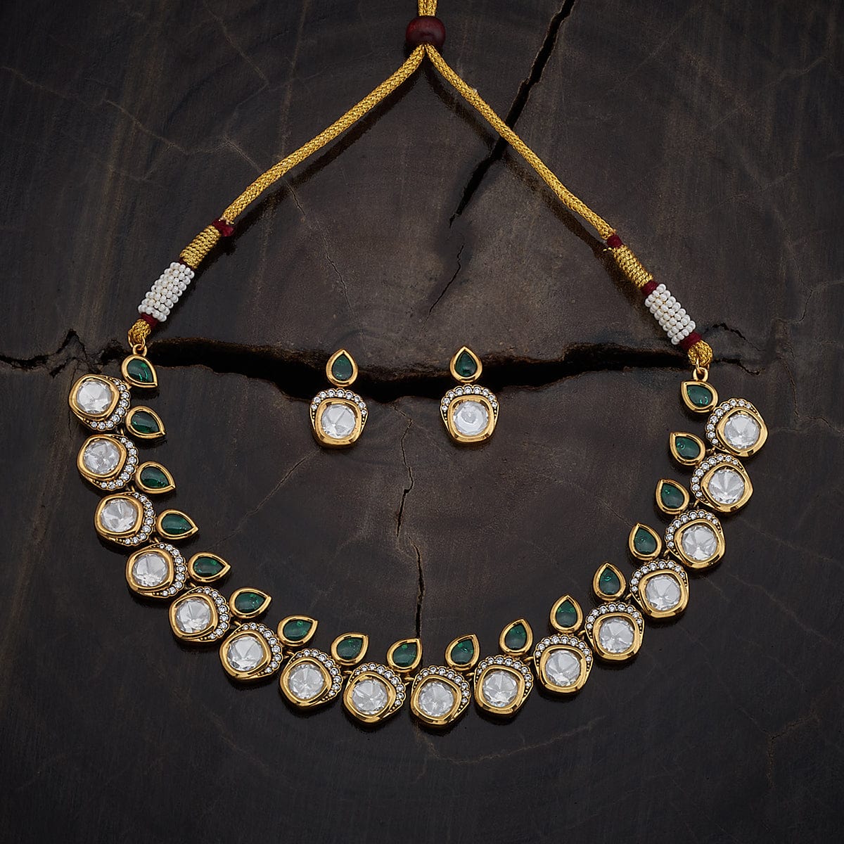 Kundan Polki Necklace Color Green Polish Victorian