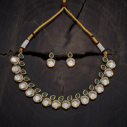 Kundan Polki Necklace Color Green Polish Victorian