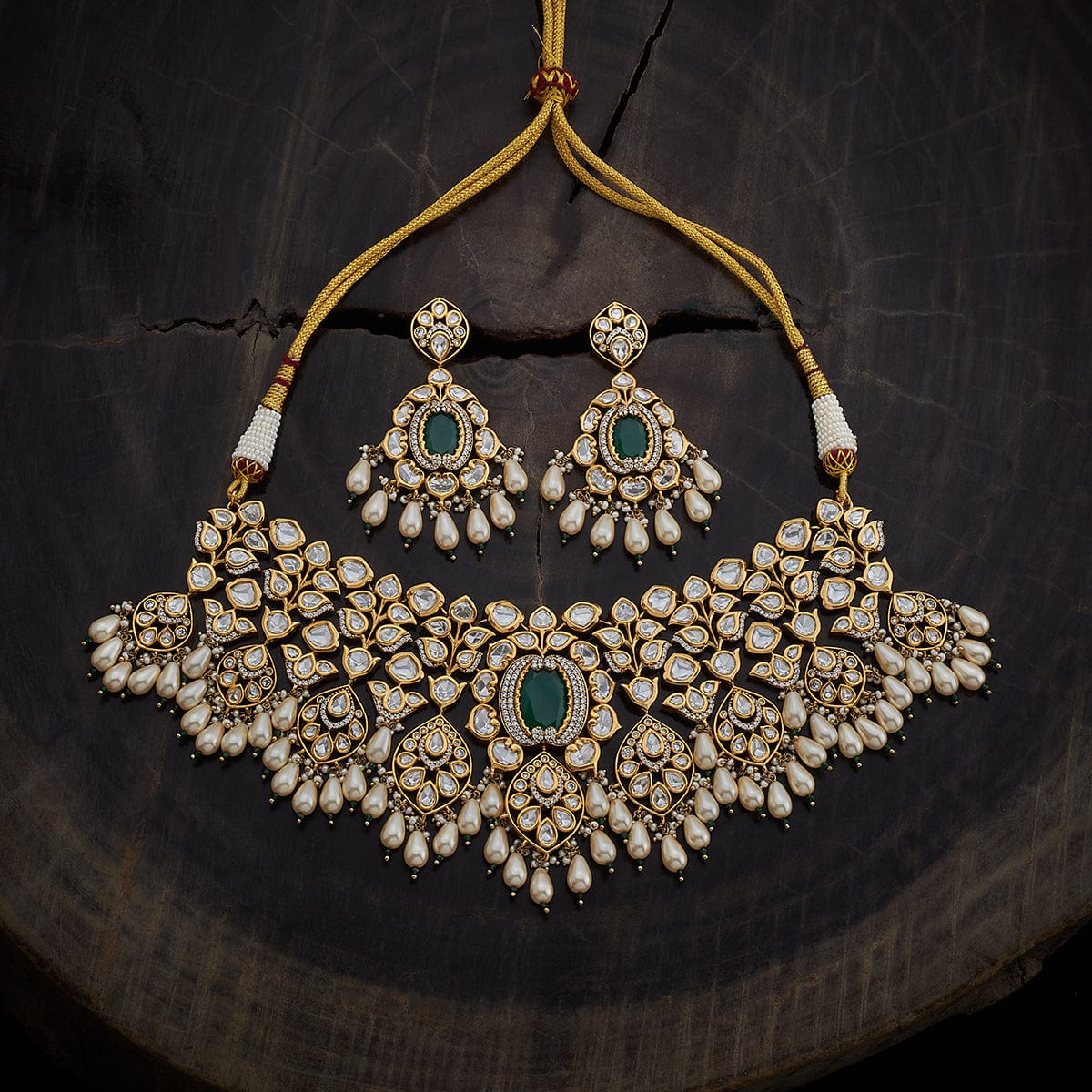 Kundan Polki Necklace Color Green Polish Victorian