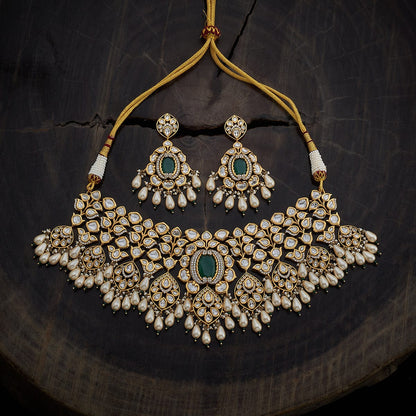 Kundan Polki Necklace Color Green Polish Victorian